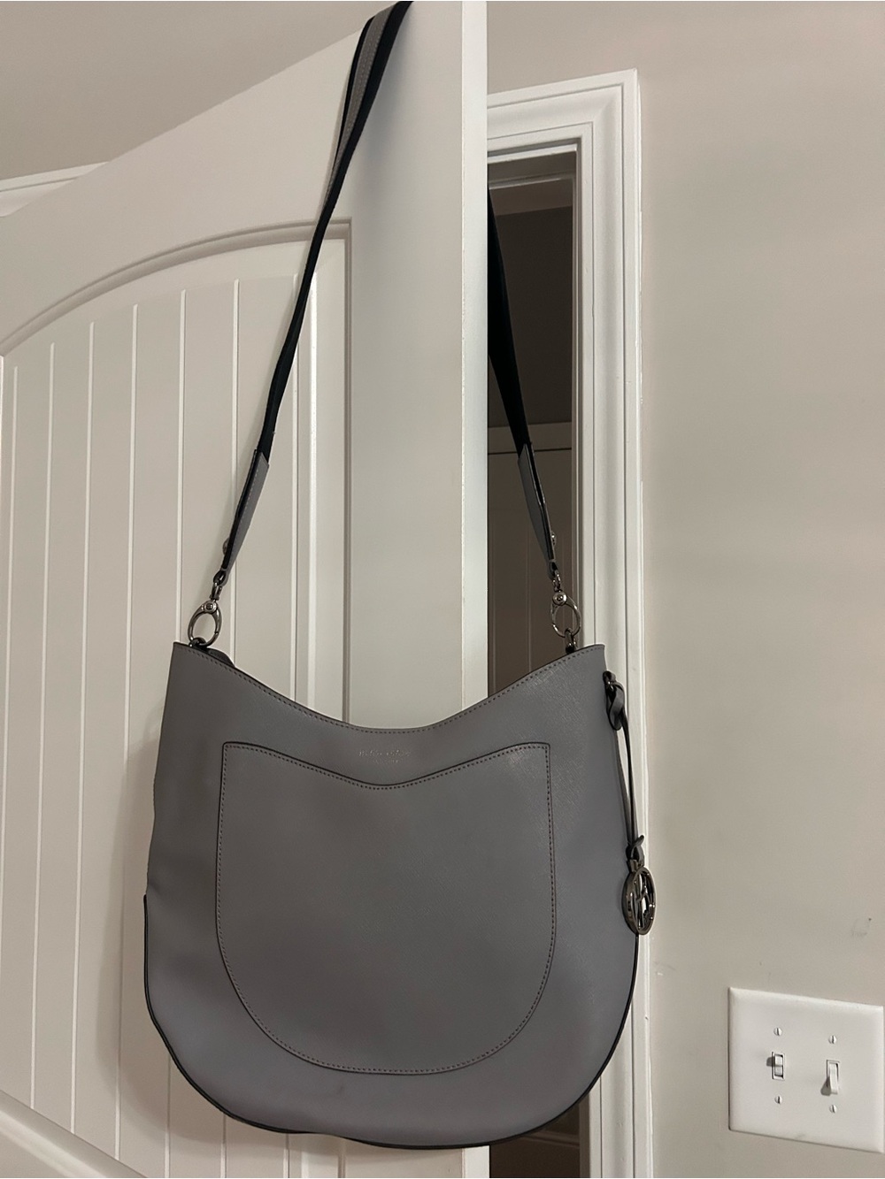 henri bendel Gray Curved Hobo Crossbody Bag